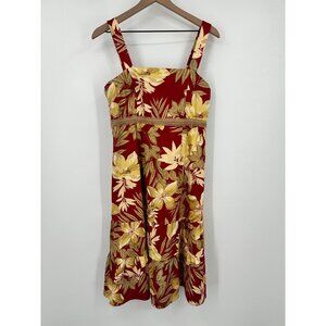 R&K Original Hawaiian Dress Women 10 Red Yellow Floral A-Line Tiered Ruffle Squa